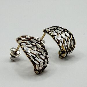 925 Sterling Silver Openwork Mesh Teardrop Stud Earrings Diamond Cut 2g